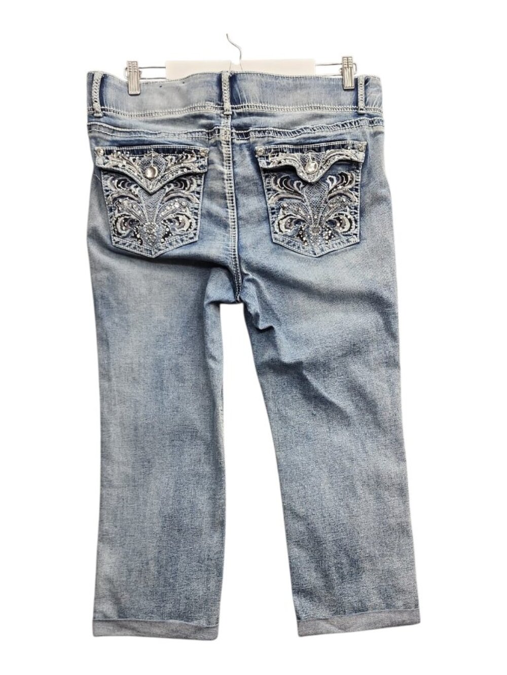 Rhinestone Embroidered Pocket Capri Jeans Light Wash Y2K Bling Sz 16 | Plus Size - Picture 4 of 16